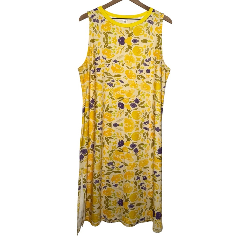 Floral‎ Yellow and Purple Sleeveless Dress